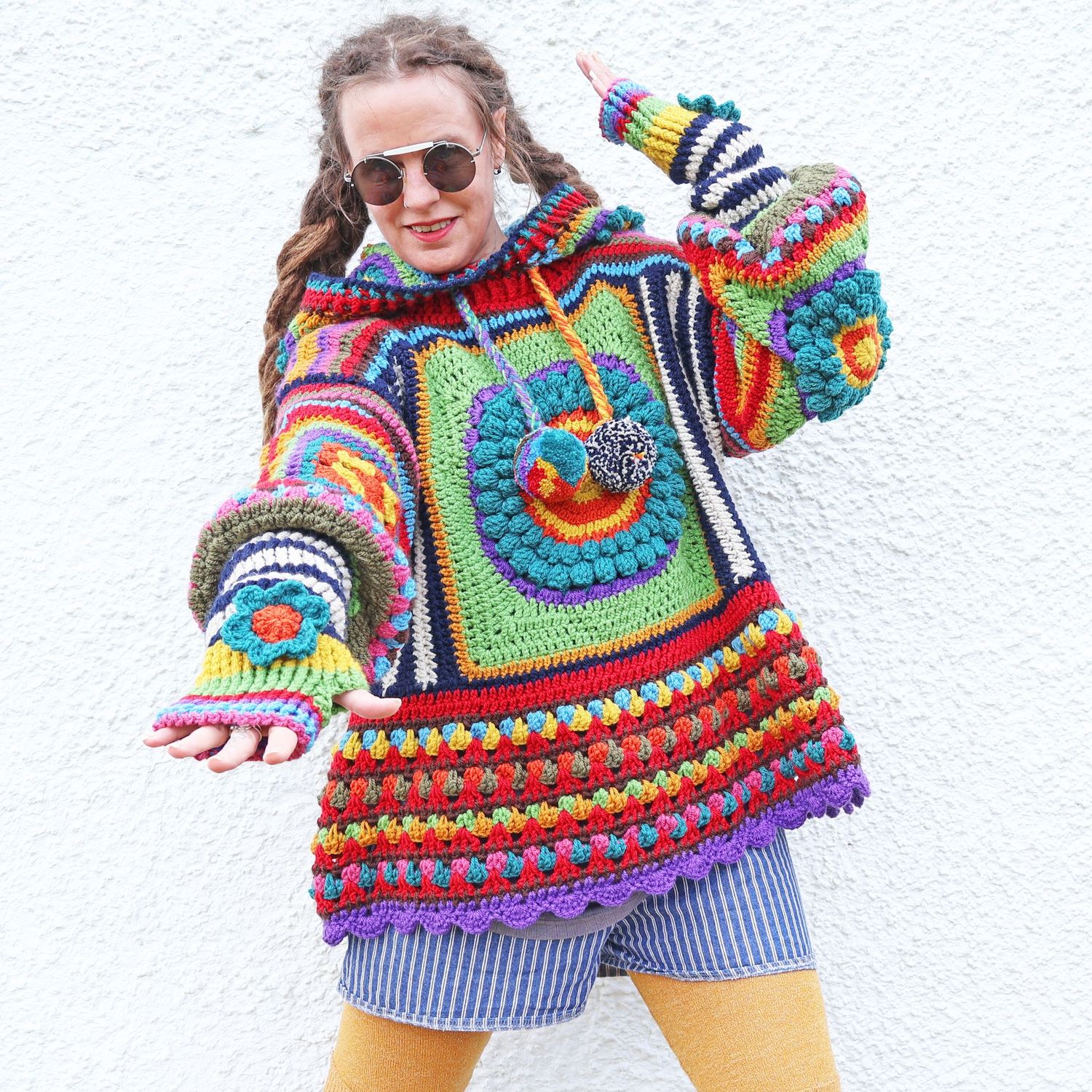 Flower Crochet Hooded Sweater