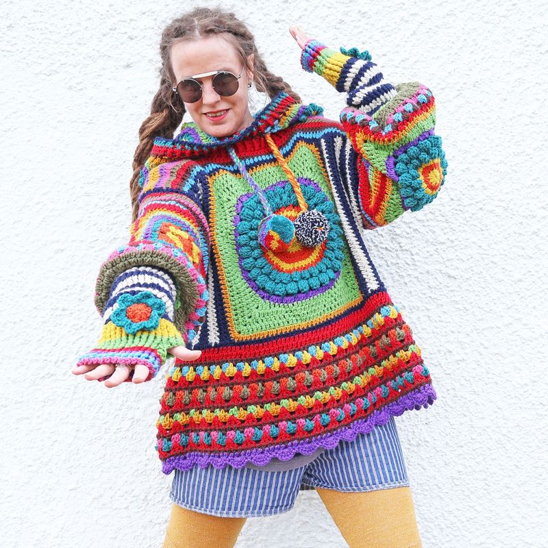 Flower Crochet Hooded Sweater