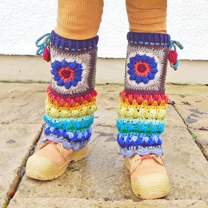 SOLD Rainbow Leg Warmers Flower