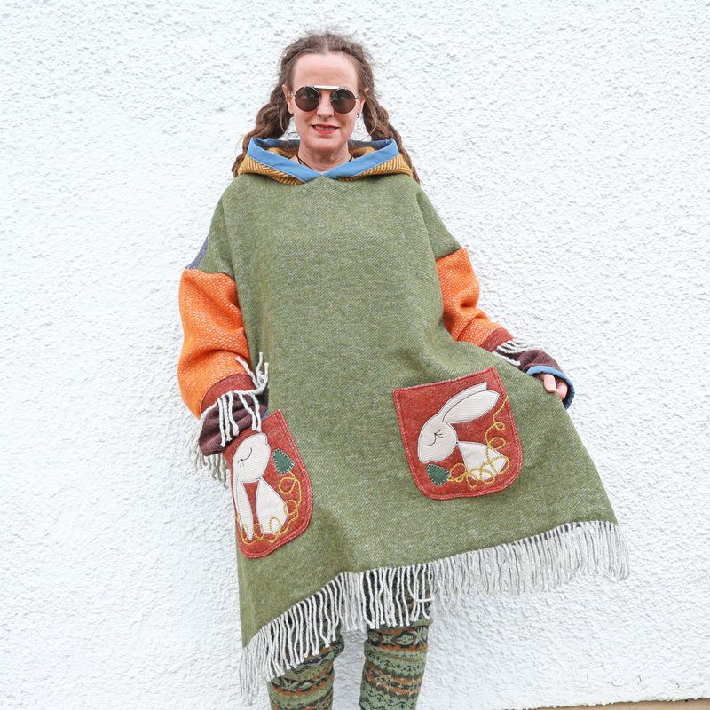 Wool Blanket Folk Hare Hooded Tunic