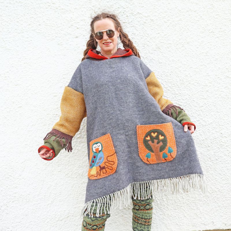 Wool Blanket Folk Owl Hooded Tunic