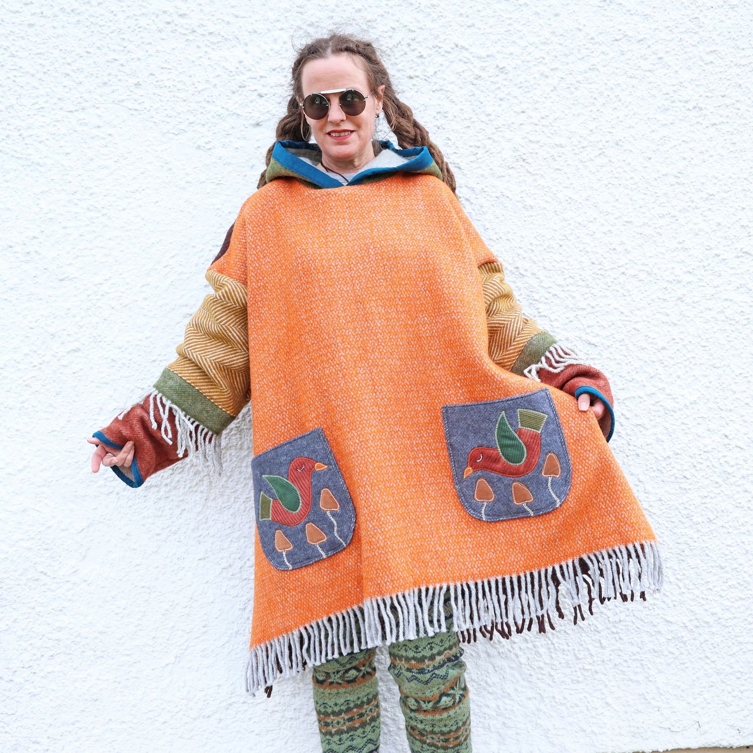 Wool Blanket Folk Bird Hooded Tunic Wool Blanket Folk Bird Hooded Tunic