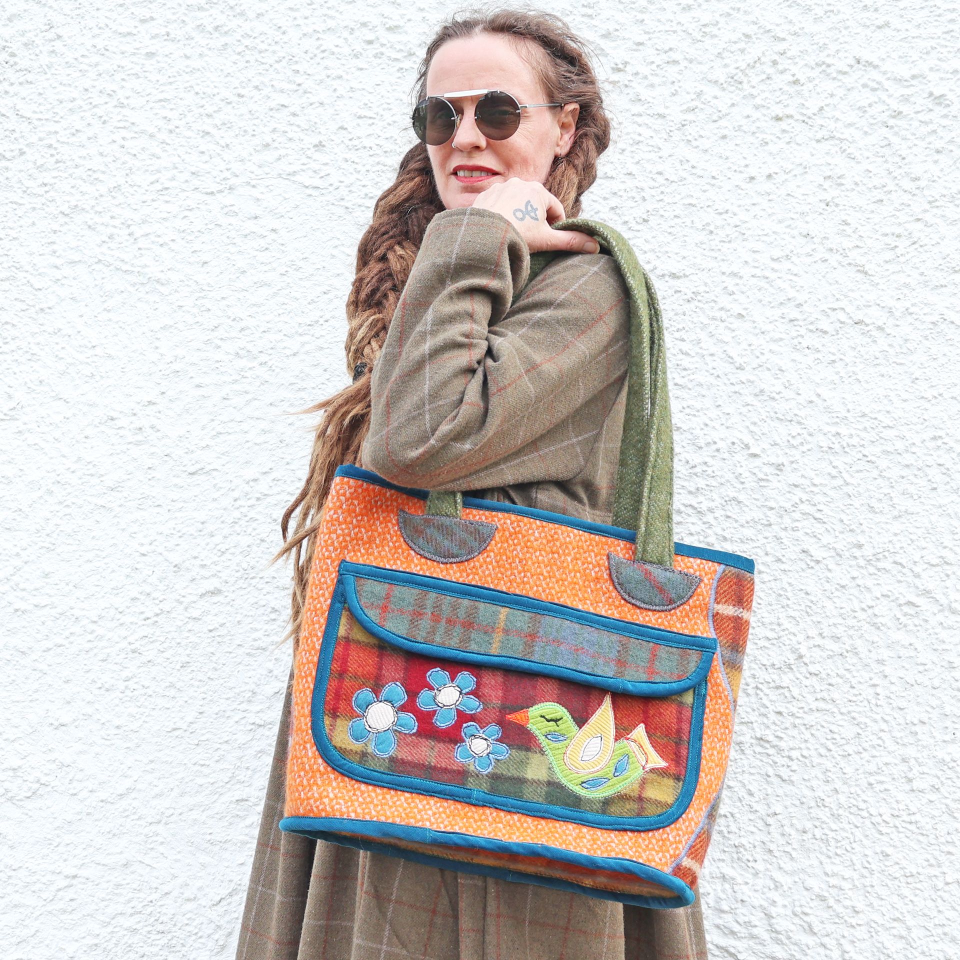 Blanket Wool Tote Folk Bird Bag