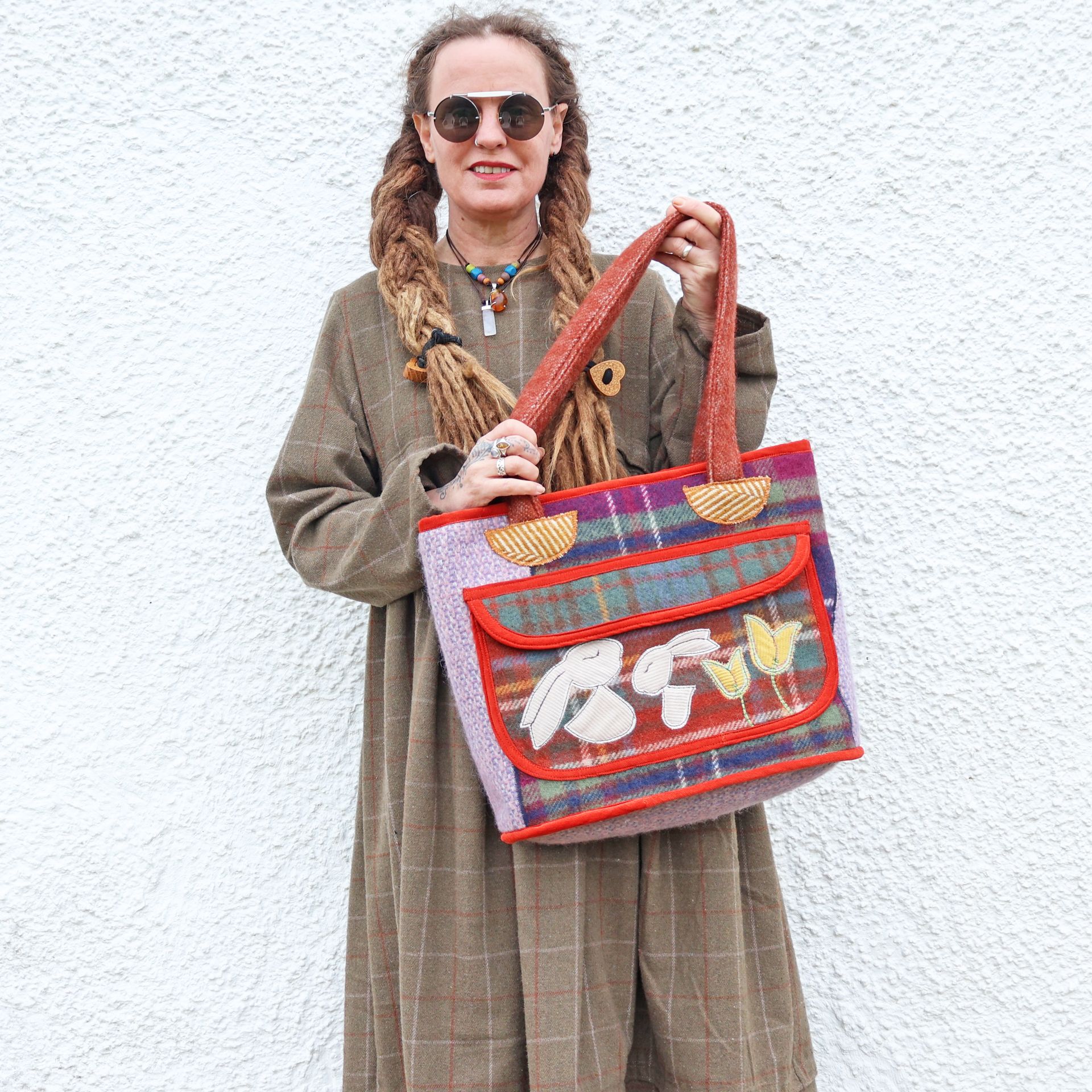 Blanket Wool Tote Folk Hares Bag