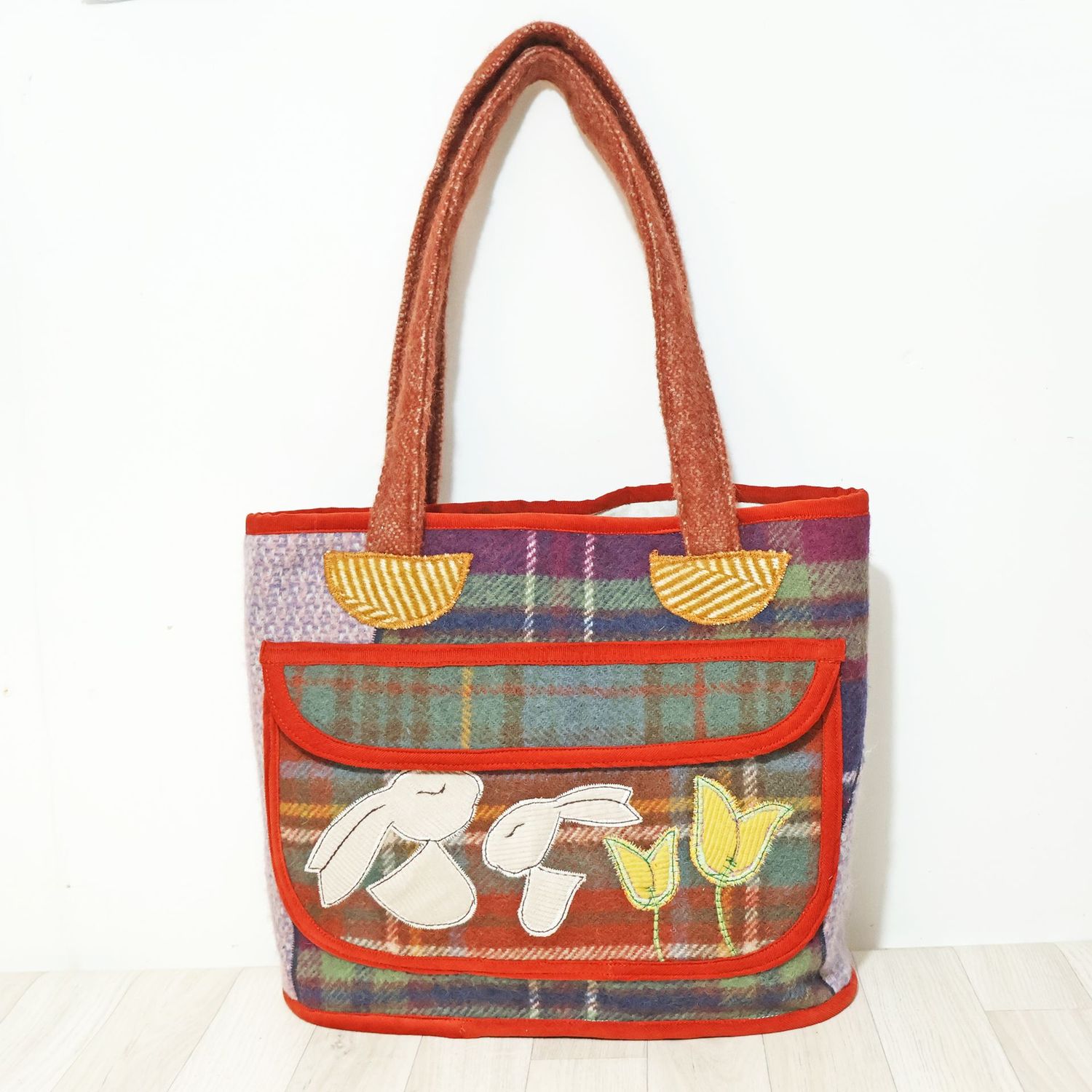 Blanket Wool Tote Folk Hares Bag