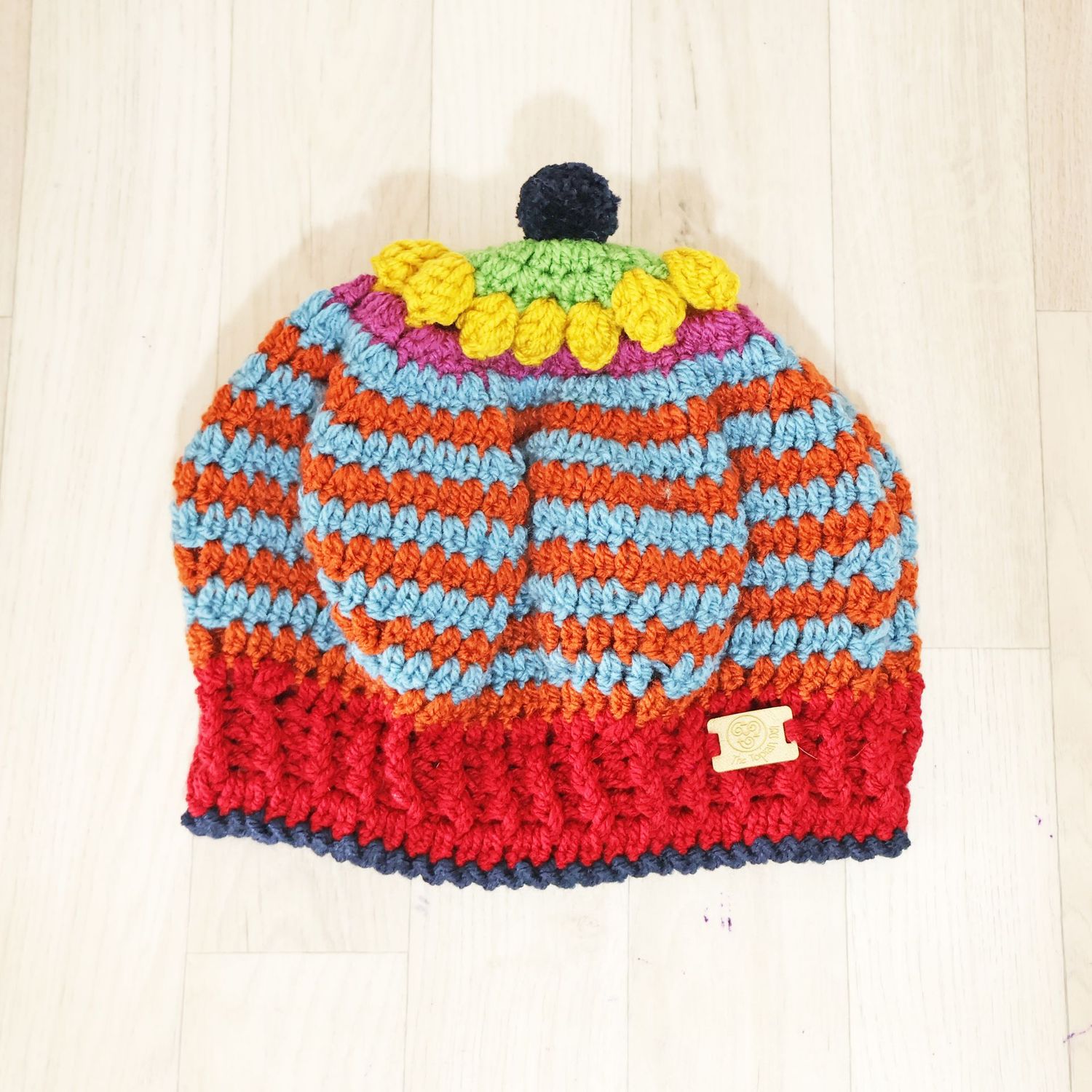 Blue Rust Striped Beret Hat