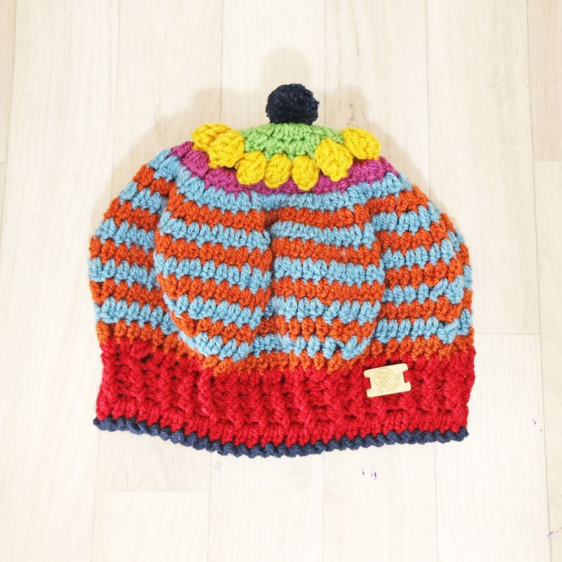 SOLD Blue Rust Striped Beret Hat