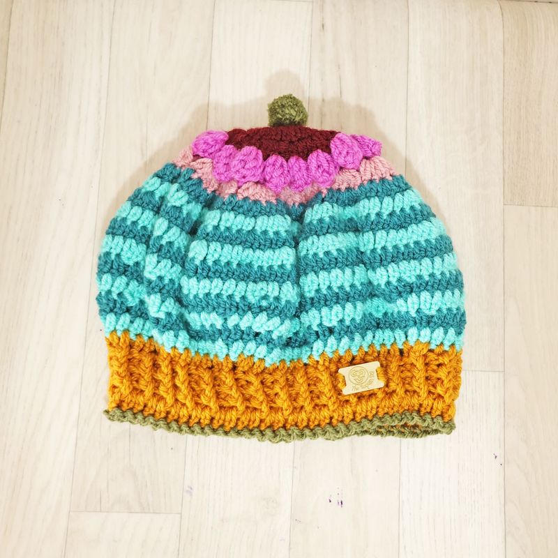 SOLD Teal Striped Beret Hat