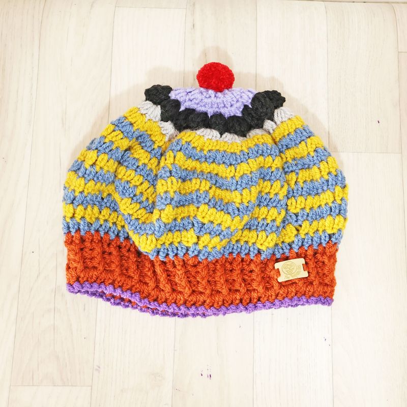 Blue Yellow Striped Beret Hat