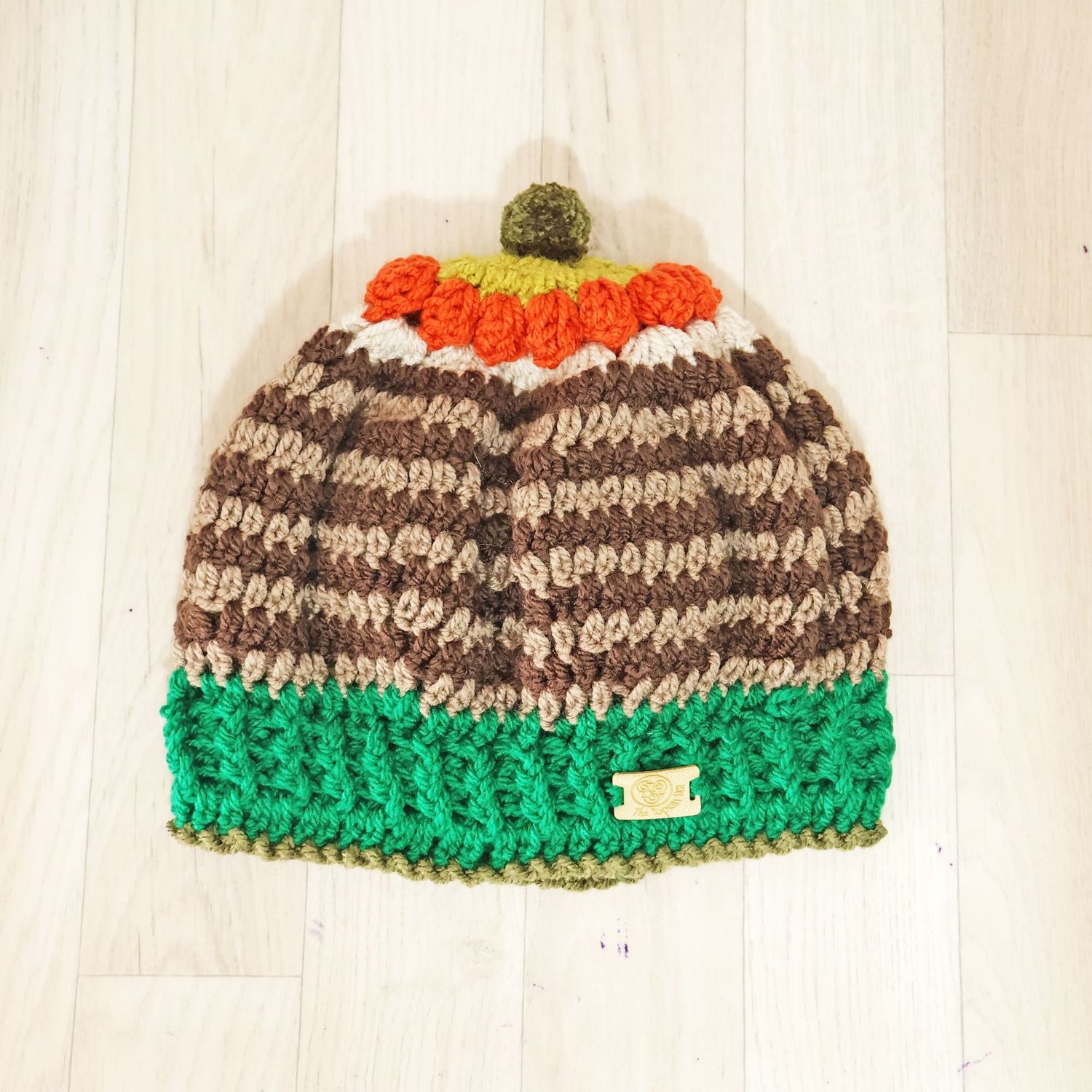 Brown Striped Beret Hat