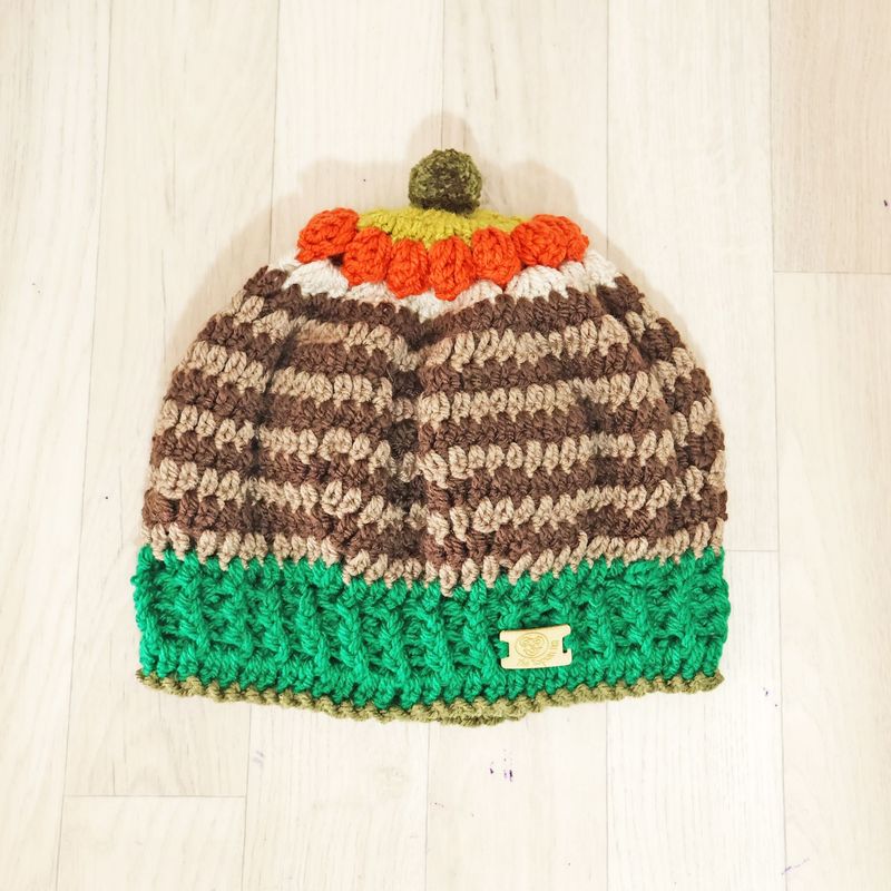 SOLD Brown Striped Beret Hat