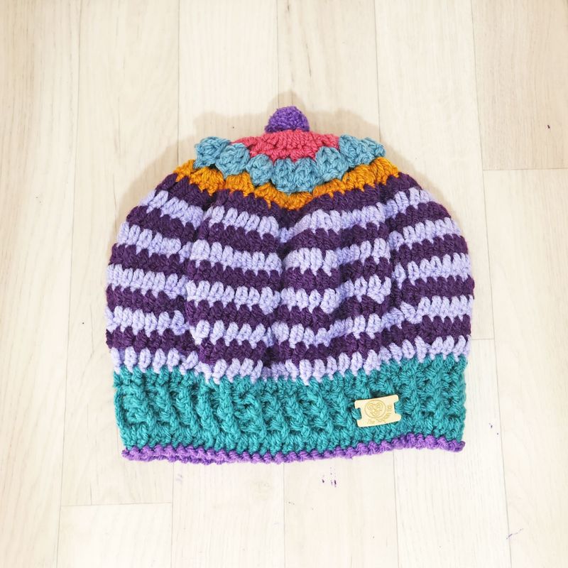 SOLD Purple Striped Beret Hat