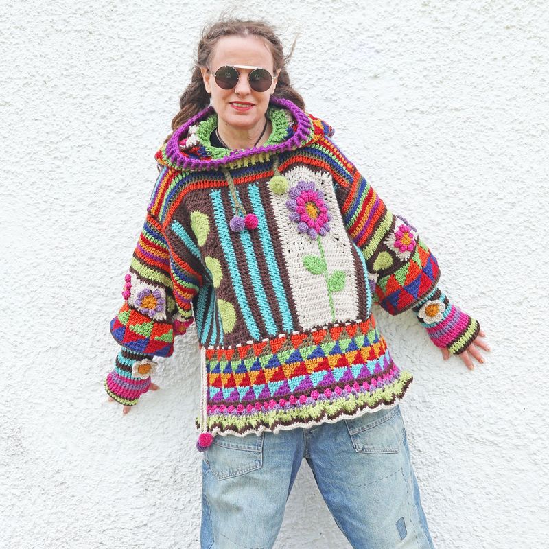 SOLD Flower Crochet Hooded Sweater