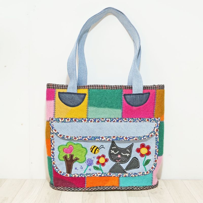 SOLD Blanket Patchwork Cat Bag