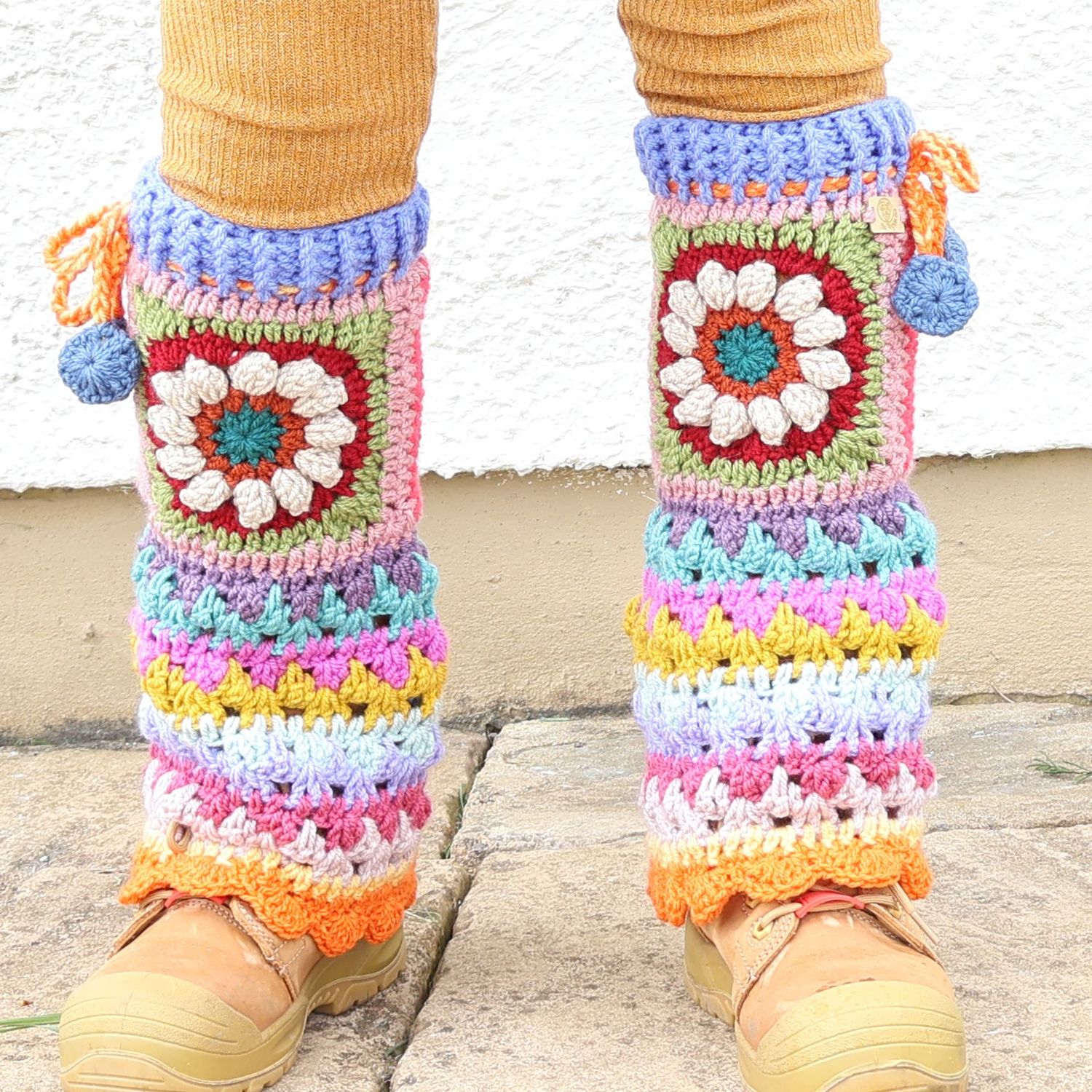 Pastel Striped Flower Leg Warmers