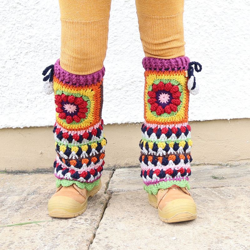 SOLD Leg Warmers Red Flower Multi