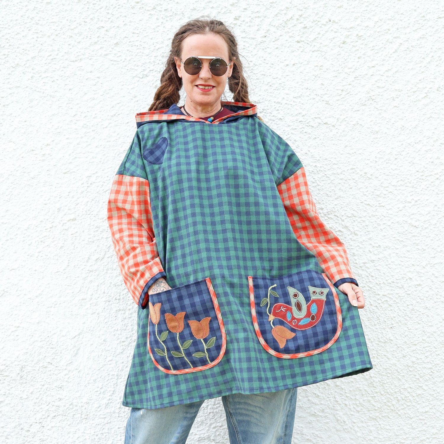 SOLD Gingham Folk Bird Tunic