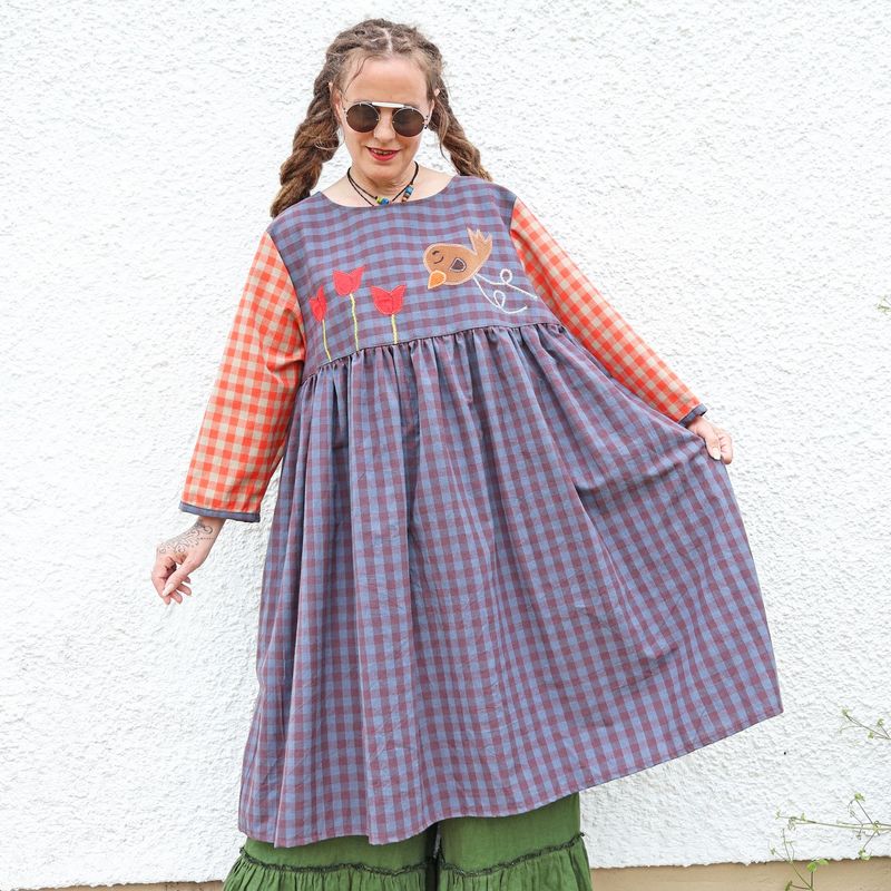 SOLD Gingham Folk Bird Dress