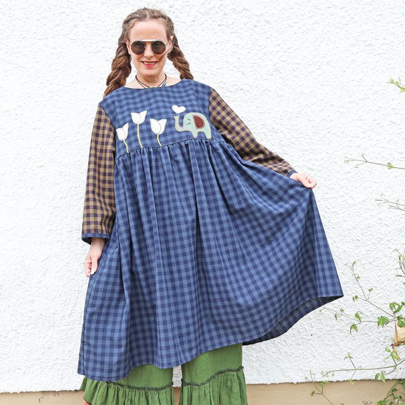 SOLD Gingham Elephant Dress