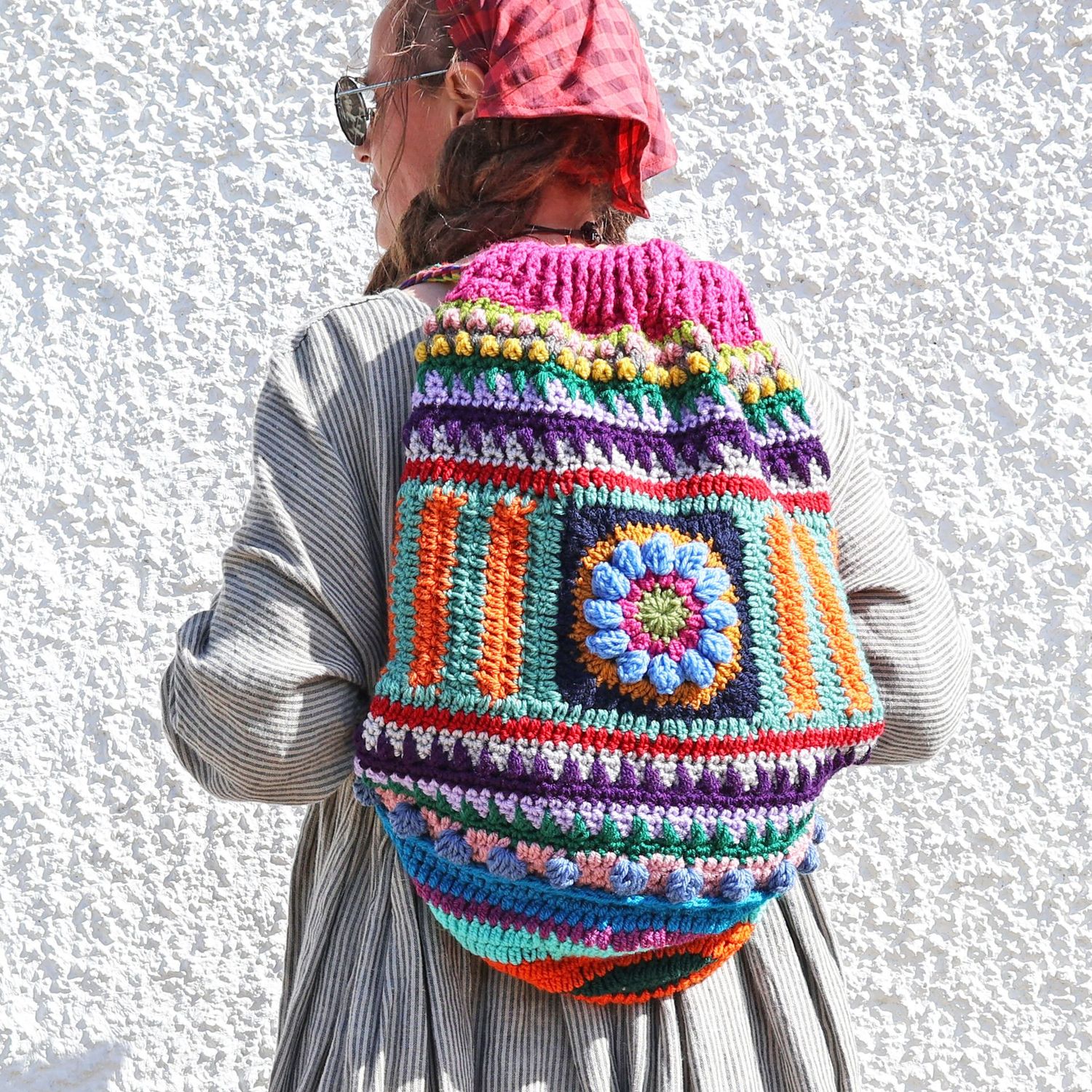 Crochet Backpack Blue Flower Crochet Backpack Blue Flower