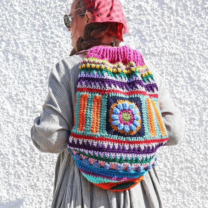 SOLD Crochet Backpack Blue Flower