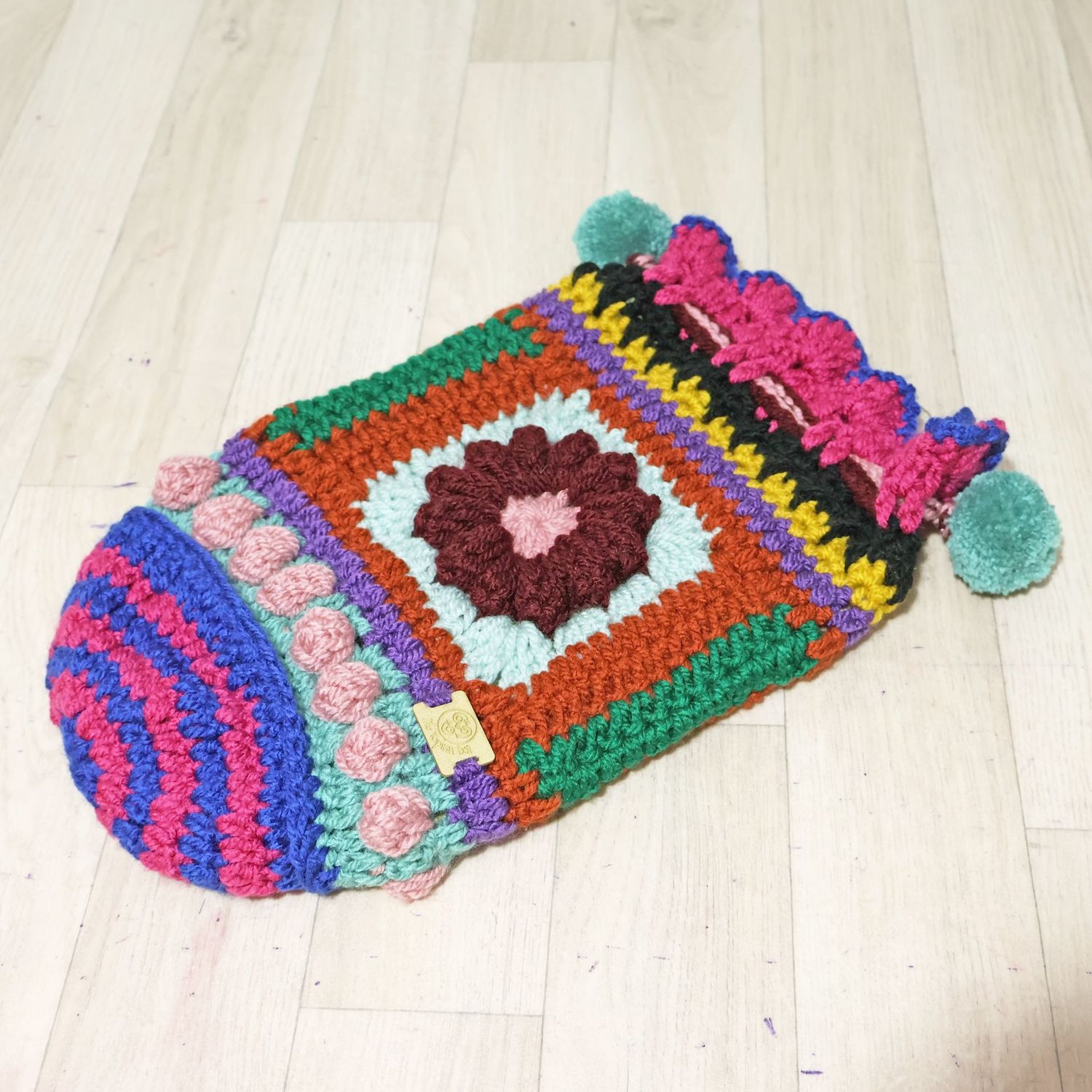 Crochet Pouch Burgundy Flower