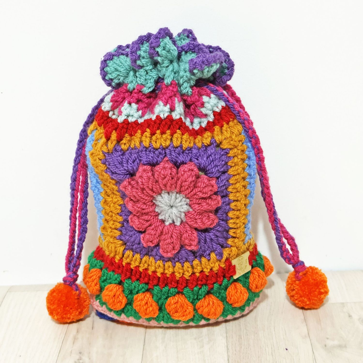 SOLD Crochet Pouch Pink Flower