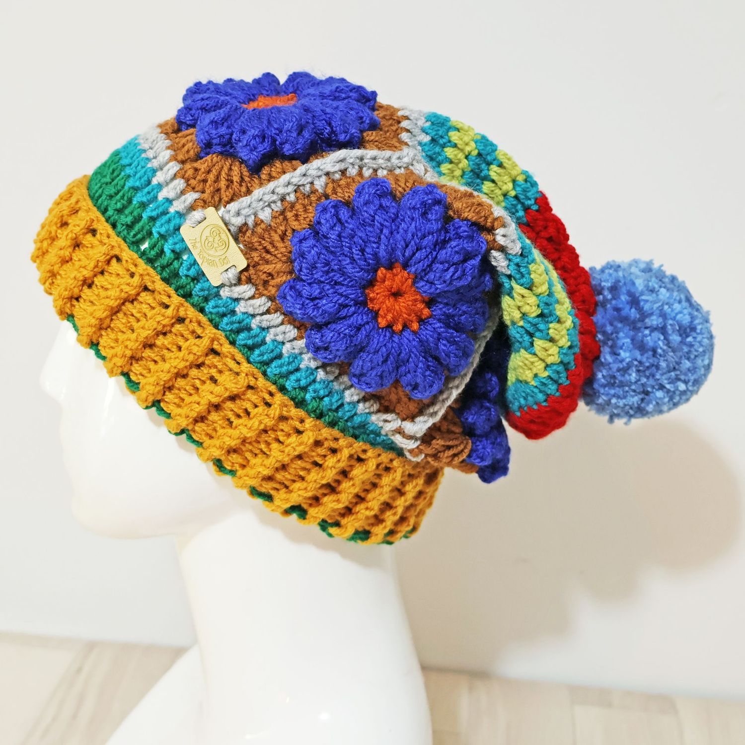 Flower Bobble Hat Blue Flower Bobble Hat Blue
