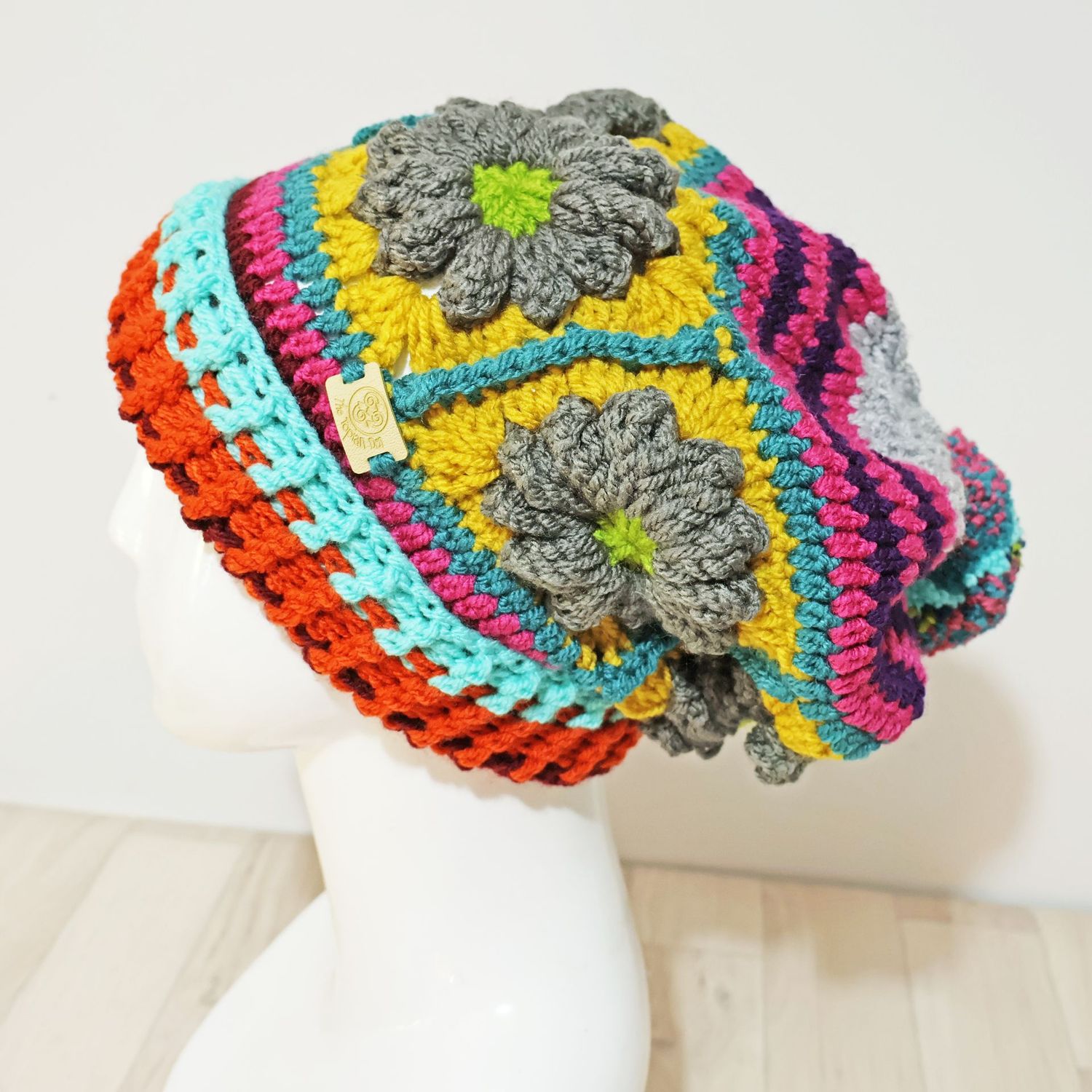 Flower Bobble Hat Grey Flower Bobble Hat Grey