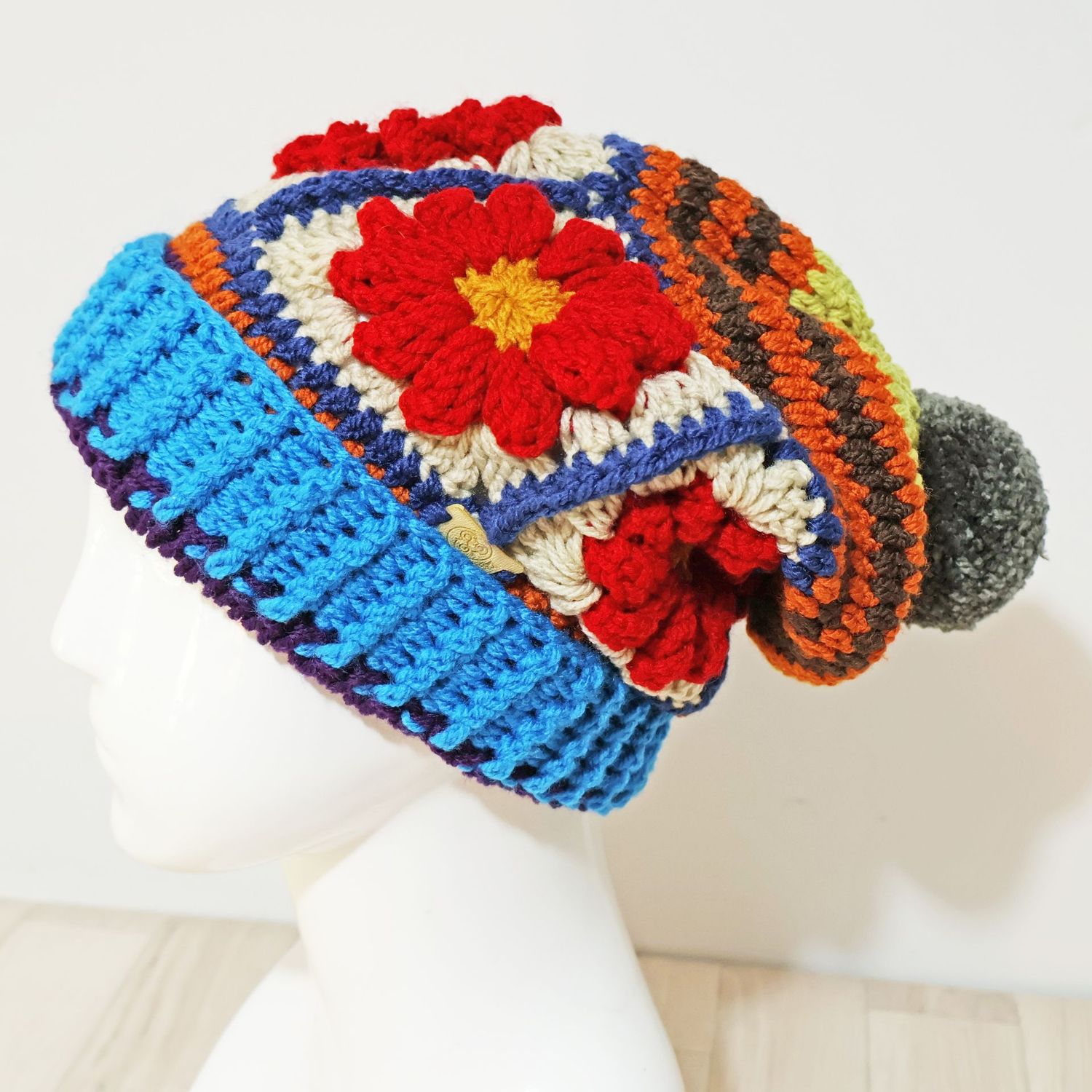 Flower Bobble Hat Red Flower Bobble Hat Red