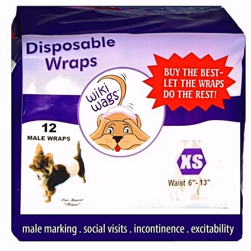 DISPOSABLE MALE DOG WRAPS  -  XS  SZ      (3" Wide x 6" to 13" Long)