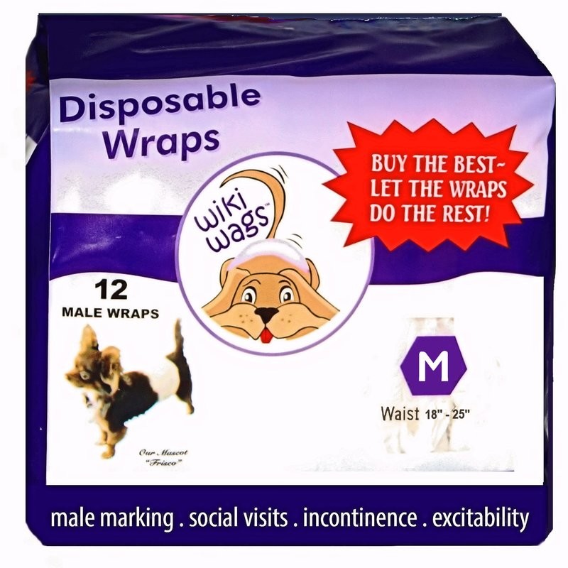 DISPOSABLE MALE DOG WRAPS - MED SZ  (5" Wide x 25" Long)