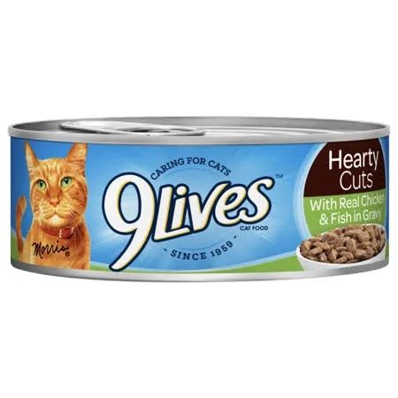 9 Lives Hearty Cuts With Real Chicken &amp; Fish In Gravy.   Single