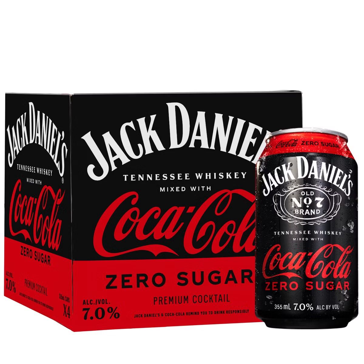 Jack Daniel&#39;s Jack &amp; Coke Zero RTD - 4pk/355ml Cans