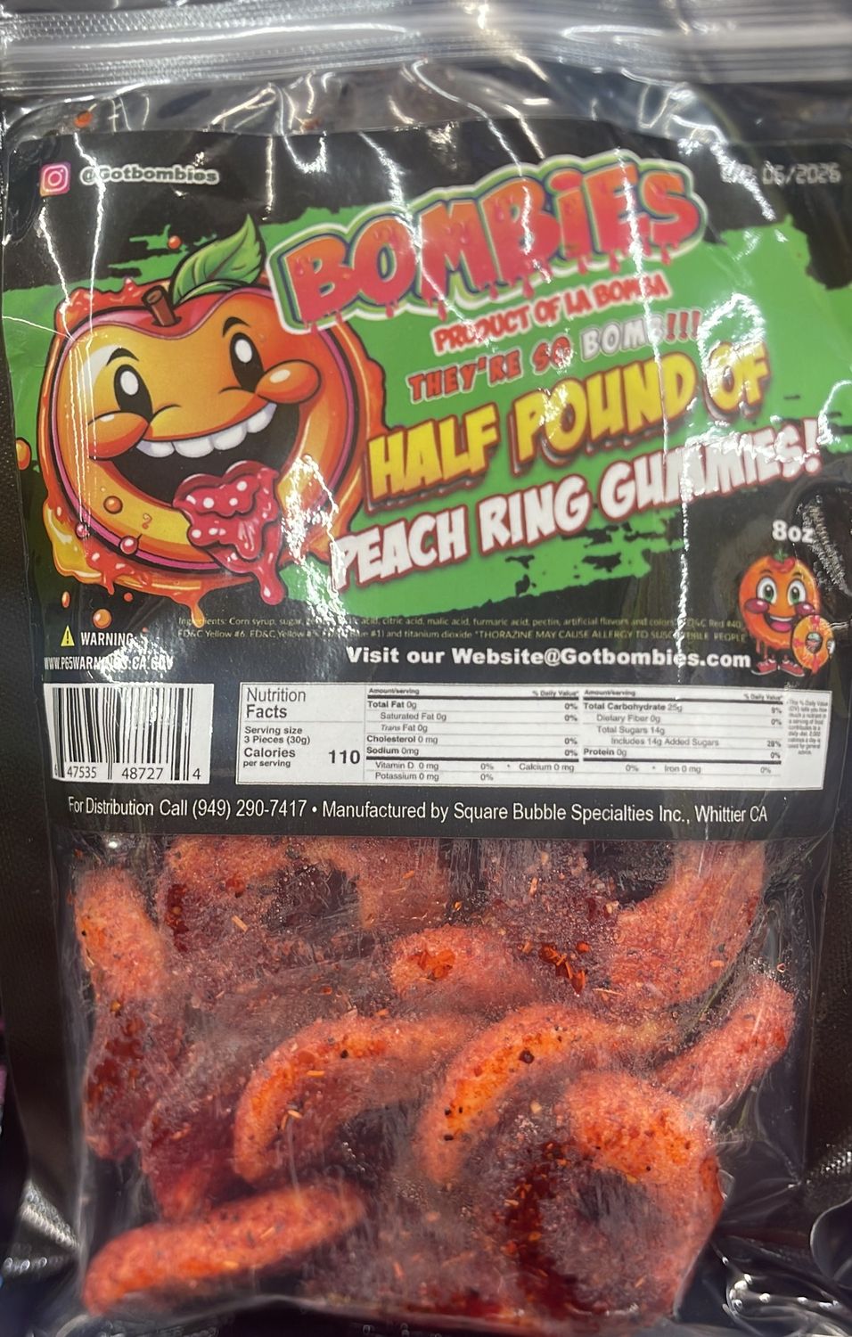 Bombies Half Pound Of Peach Ring Gummies