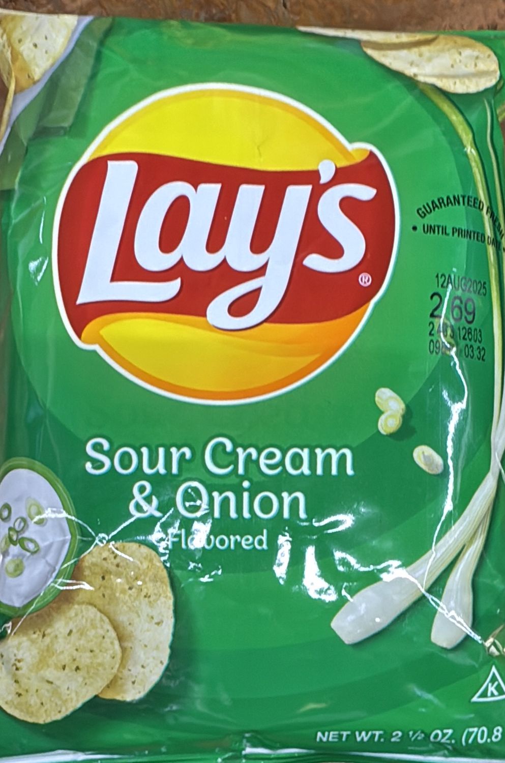 Lays sour cream &amp;onion 2. 1/2 oz