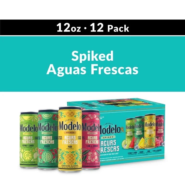 Modelo Spiked Aguas Frescas Variety Pack Flavored Malt Beverage, 12 Pack 12 fl oz Cans, 4.5% ABV