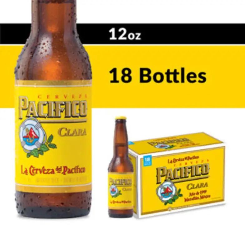 Pacifico Mexican Lager Beer bottles - 18 X 12 Fluid Ounces