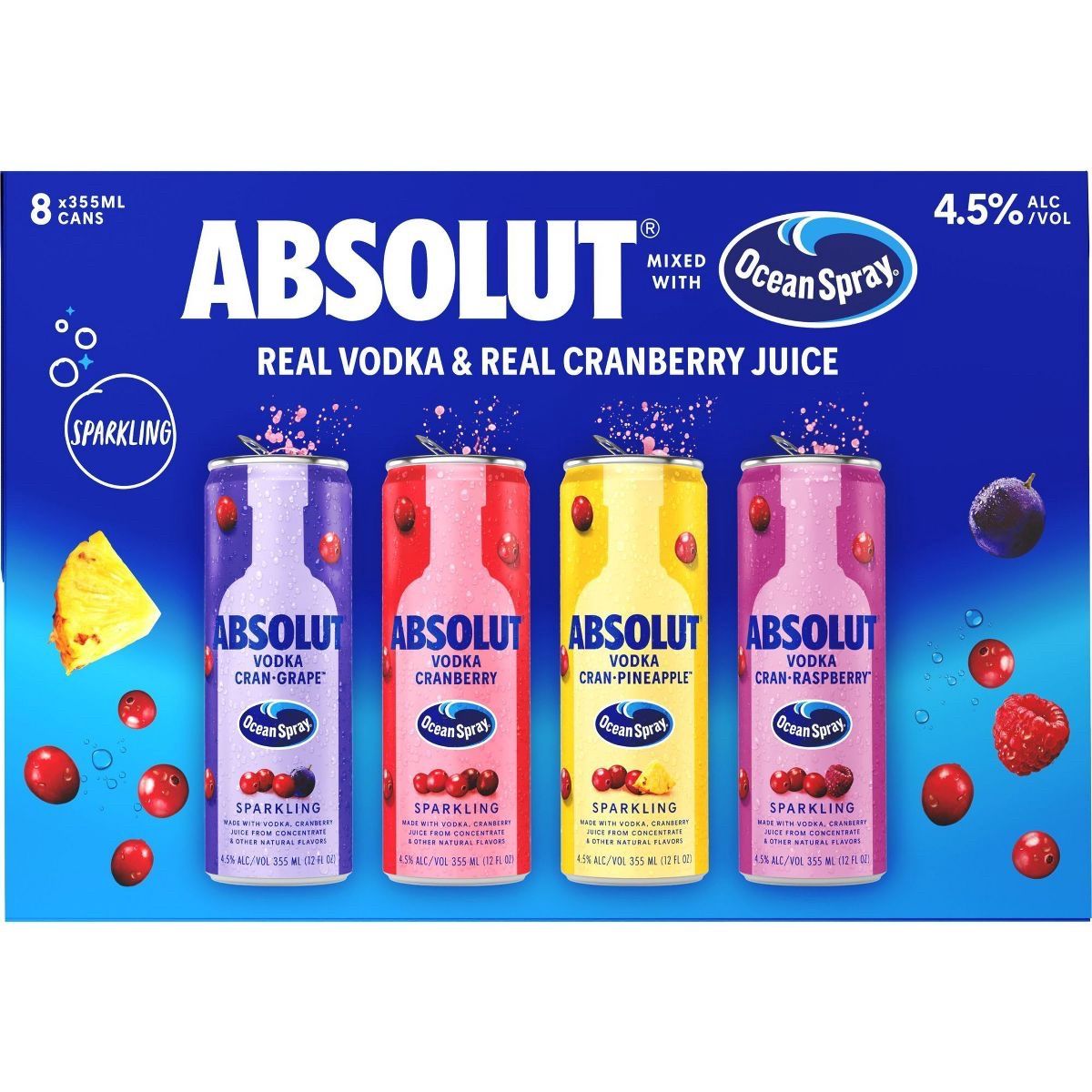 Absolut Vodka Cranberry Variety Pack 8Pack 355ML