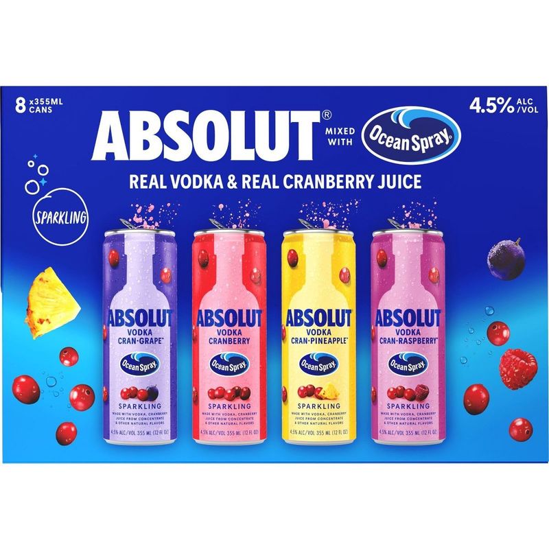 Absolut Vodka Cranberry Variety Pack 8Pack 355ML