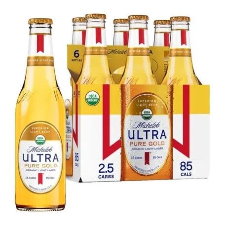 michelob  ULTRA pure gold organic Light lager  6 bottles in 12FL oz.