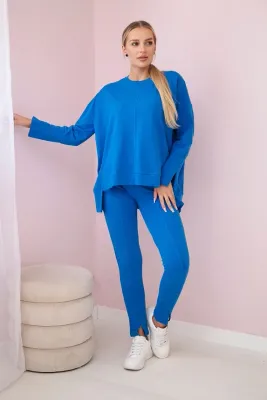 Komplet z bluzką oversize chabrowy