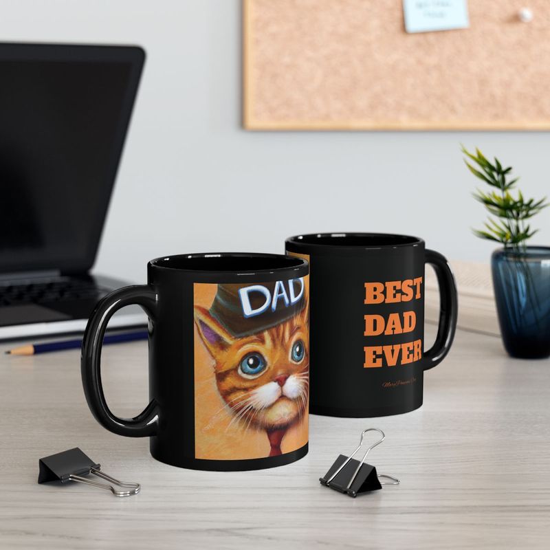 Best Dad Ever Father's Day Gift Black Ceramic Mug for Pet Lovers/ Cat Lovers (11oz)