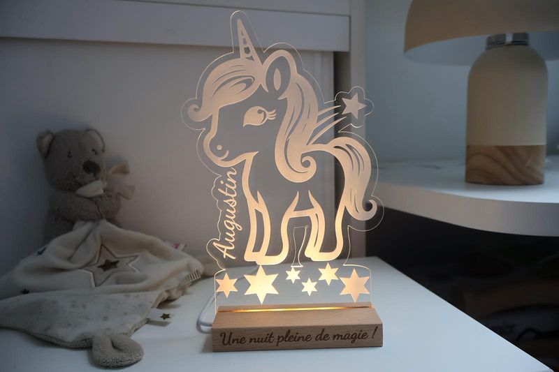 Veilleuse Licorne avec gravure et prénom