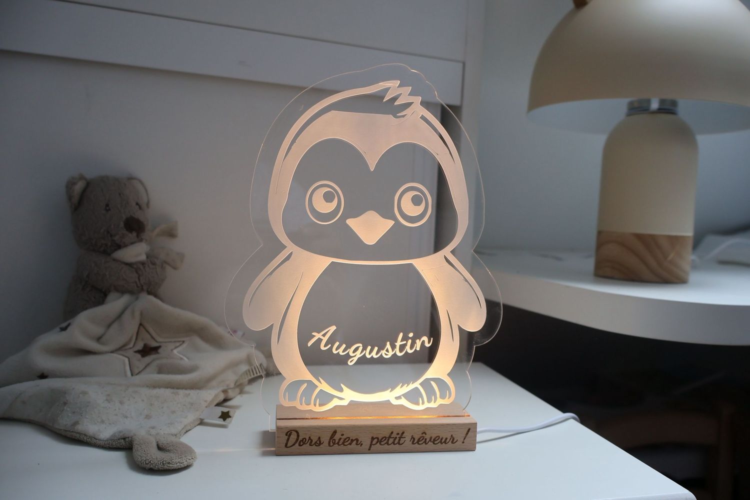 Veilleuse Pingouin avec gravure et prénom