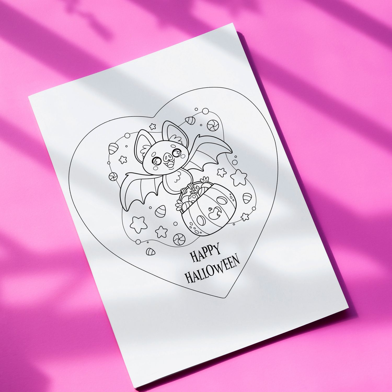 Happy Halloween Bat Candy Colouring Page