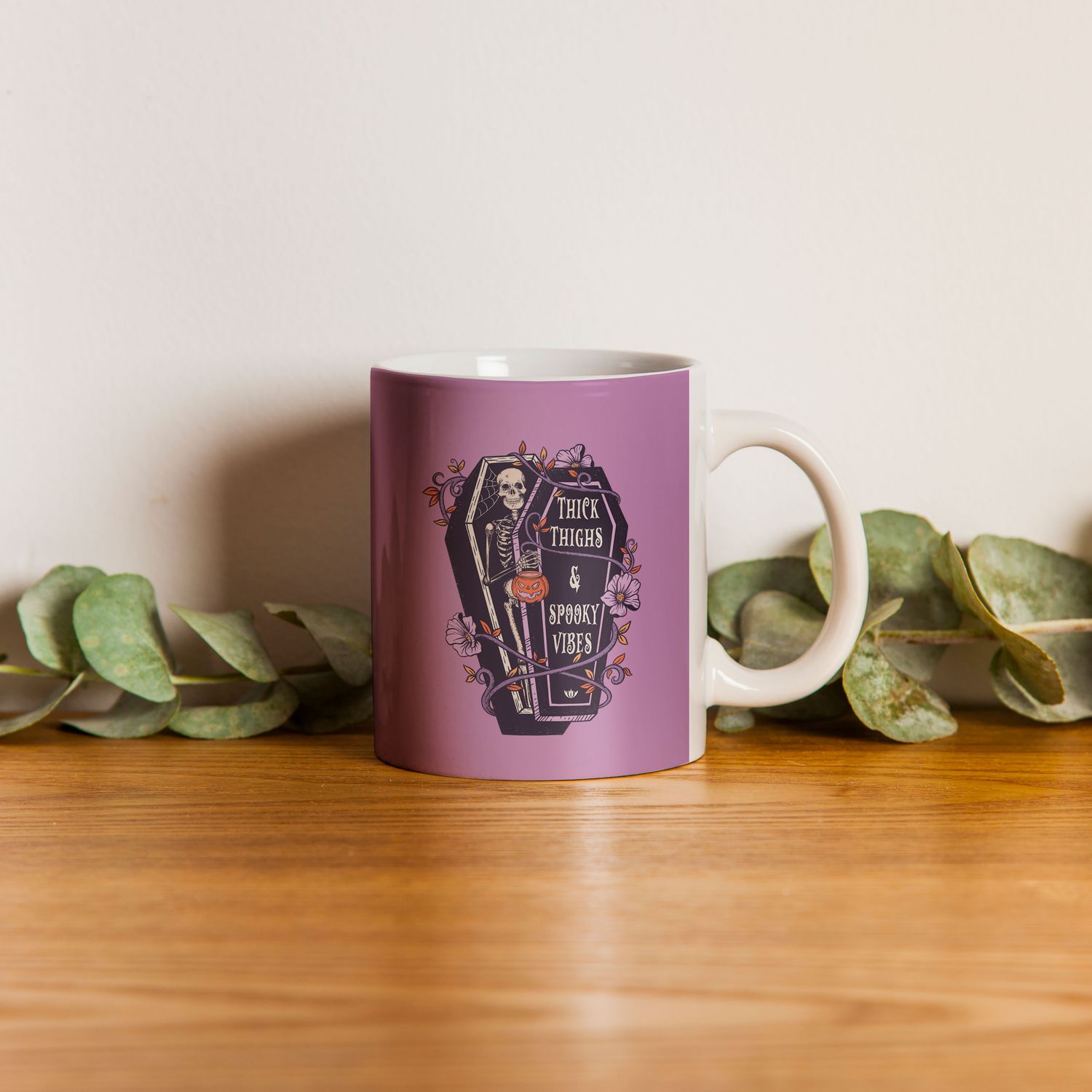 11oz &quot;Thick Thighs, Spooky Vibes&quot; Halloween Gift Mug, Décor