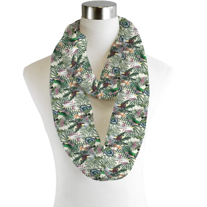 Floral Birds Infinity Chiffon Scarf