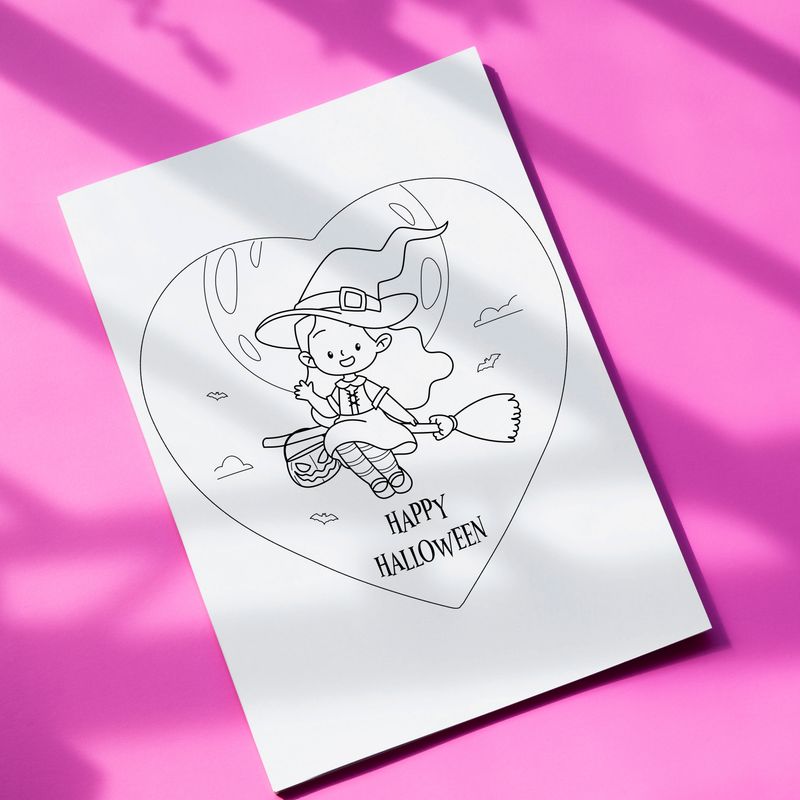 Happy Halloween Waving Witch Colouring Page
