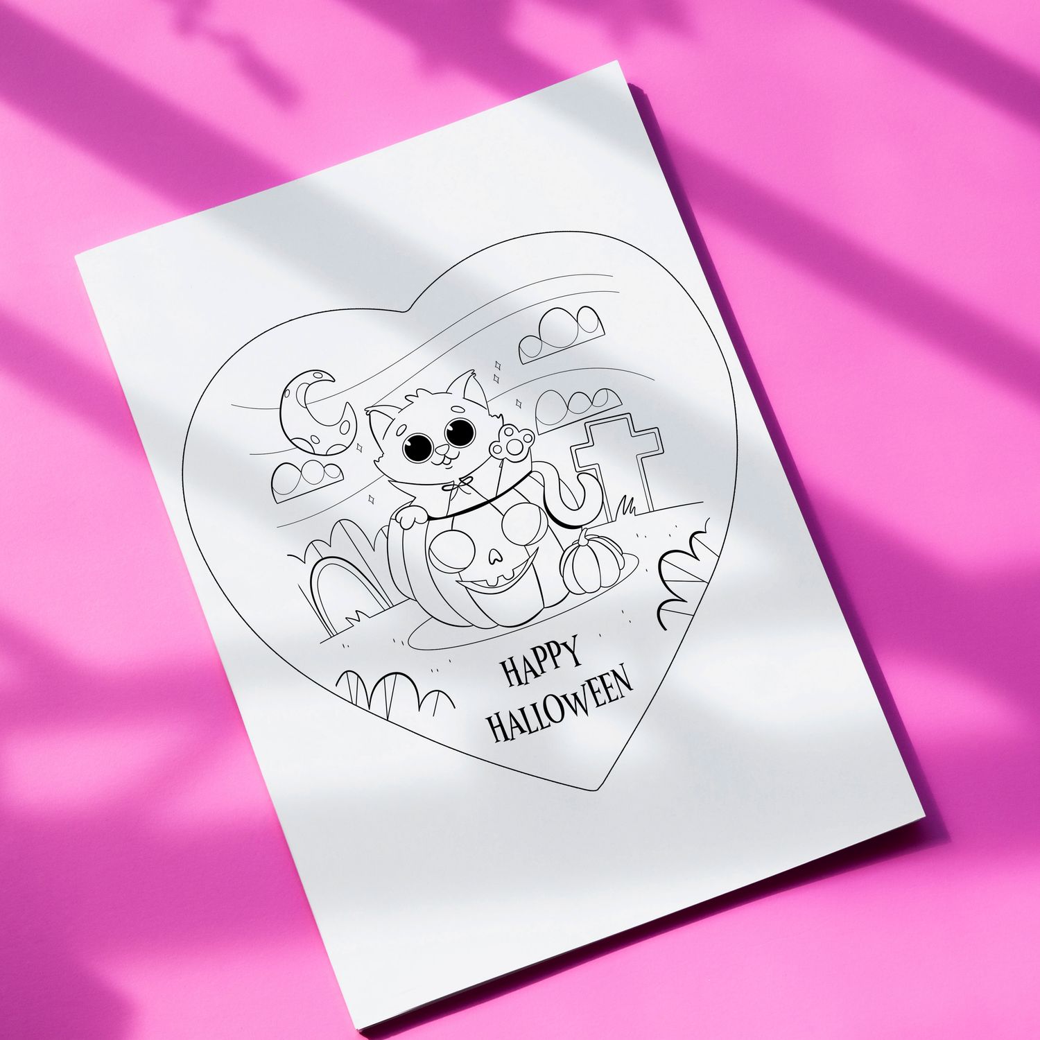 Happy Halloween Pumpkin Kitty Colouring Page